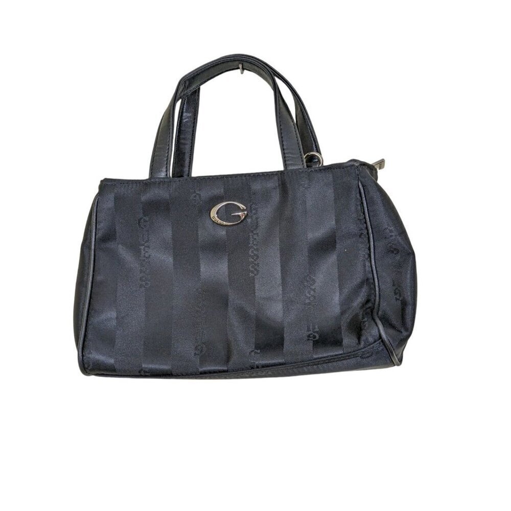 Guess Black Canvas Micro Mini Bag Tone on Tone Stripes Logo